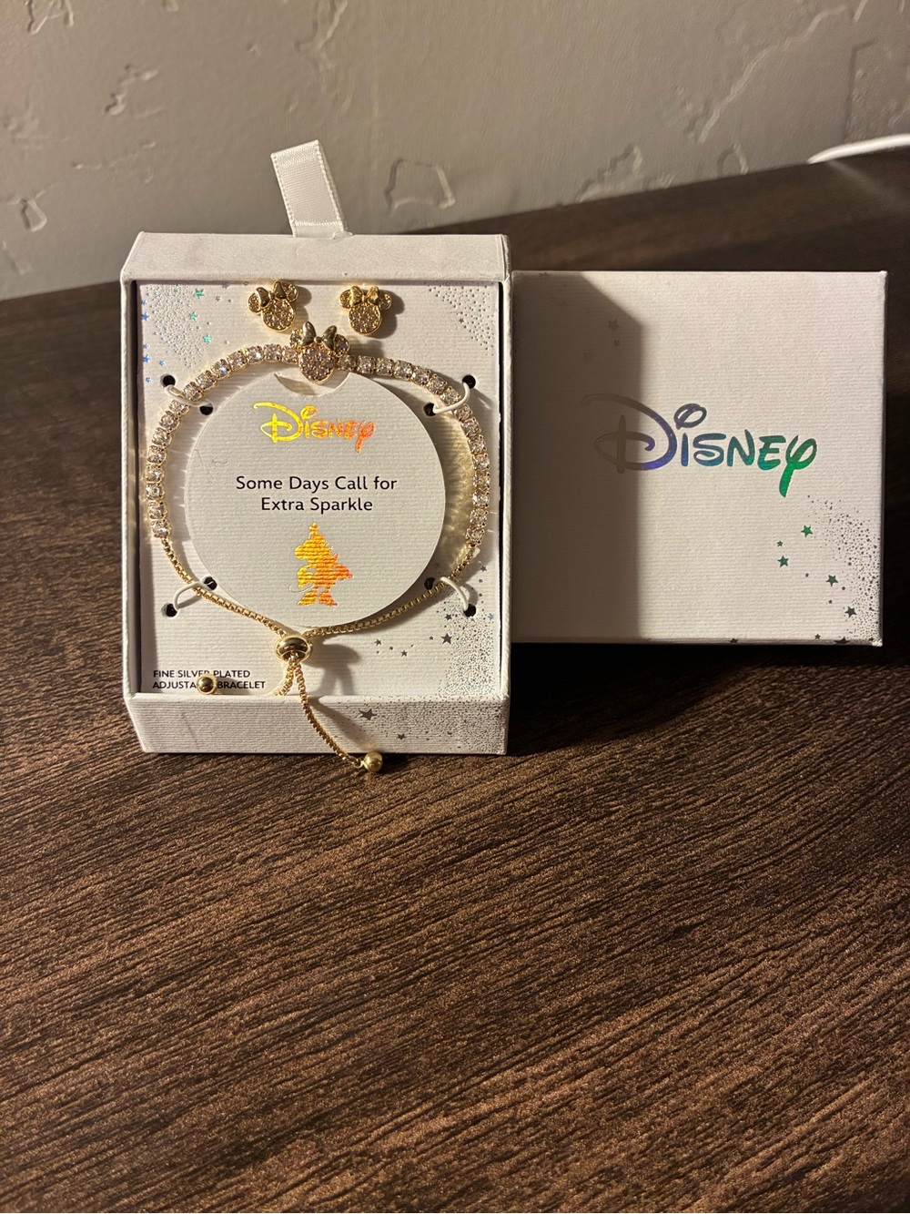 Disney Gold Mickey Crystal Bracelet and Stud Earring Set
